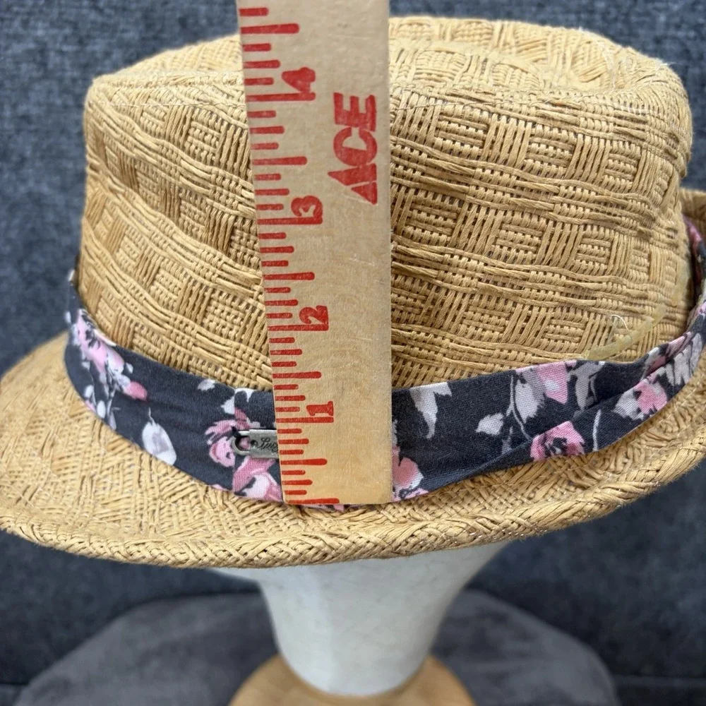 Lucy Love Straw Fedora Hat Womens OS Tan Floral Band Woven Sun Beach Summer Boho